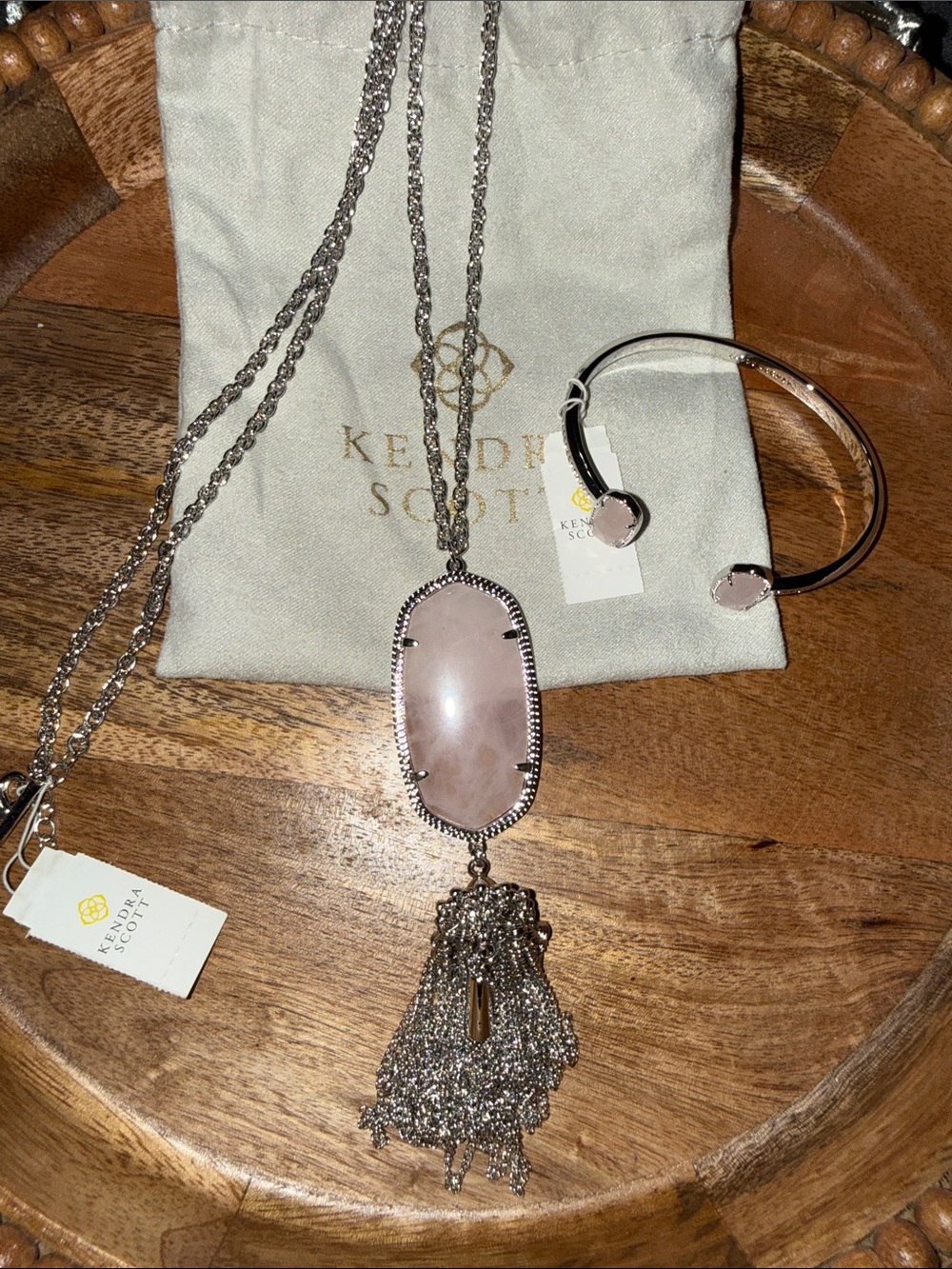 Kendra Scott Rose Quartz Pendant Necklace and Cuff Bracelet Set - Light Pink